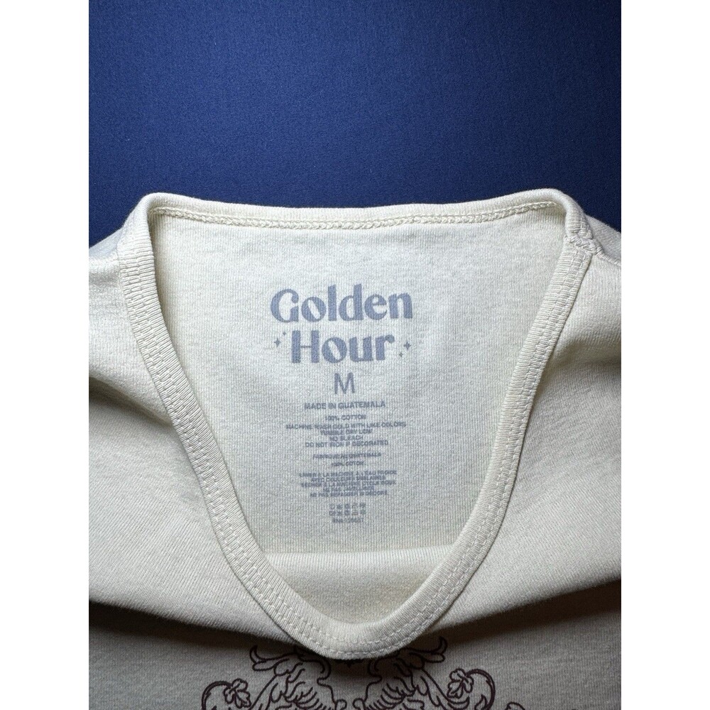 Golden Hour Womens Tank Top Medium Cream White Graphic Front Raw Hem Sleeveless - Picture 3 of 5